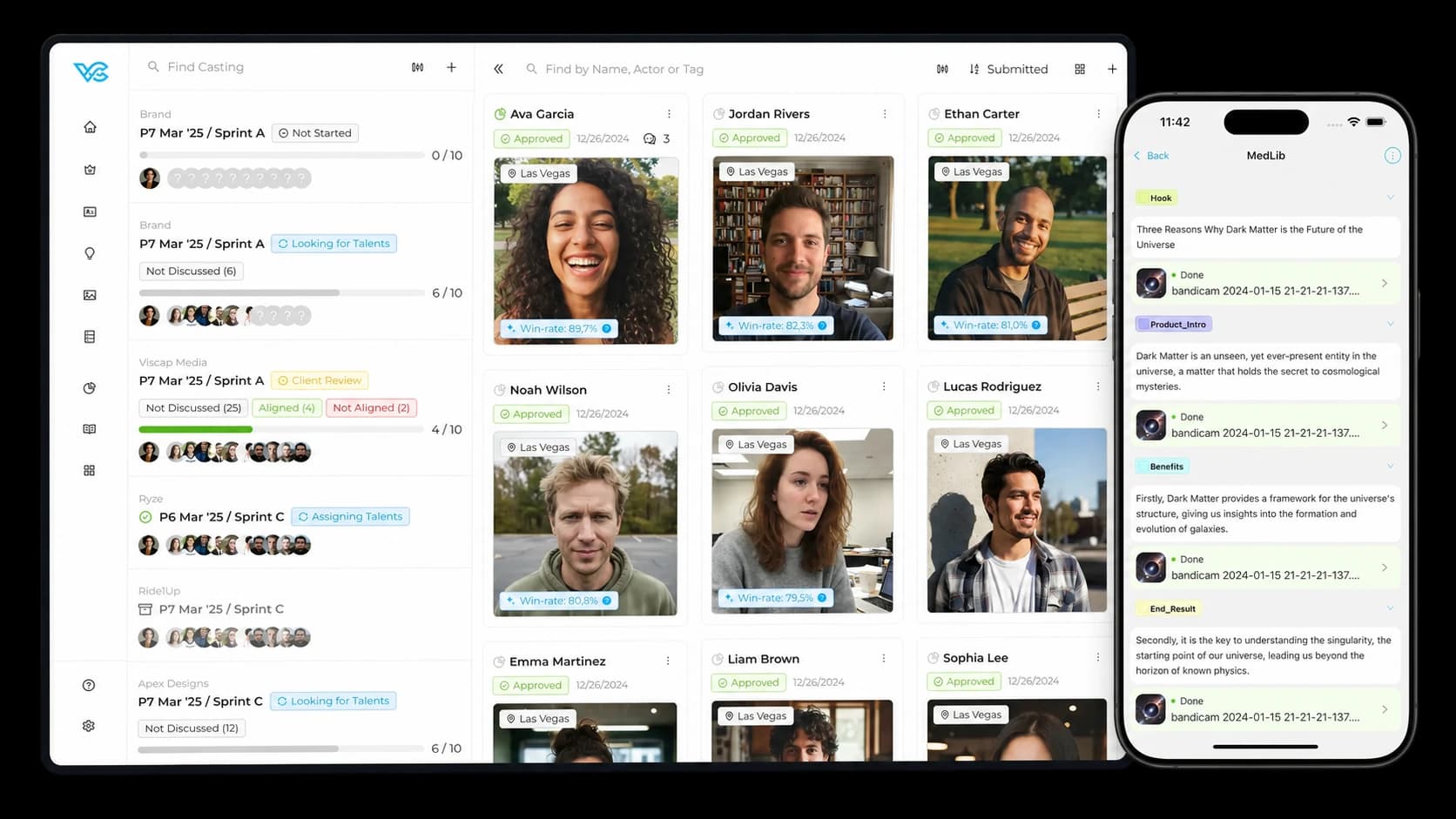 VisCap.ai Actor Hub desktop interface presented with the mobile Storyboard