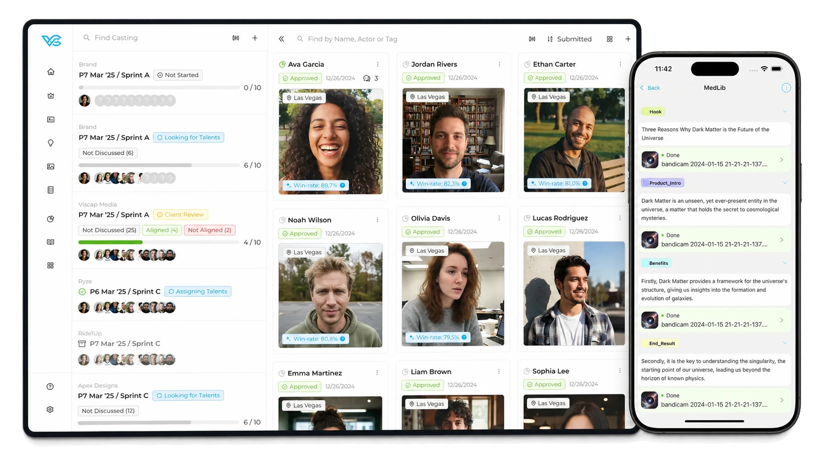 VisCap.ai Actor Hub desktop interface presented with the mobile Storyboard