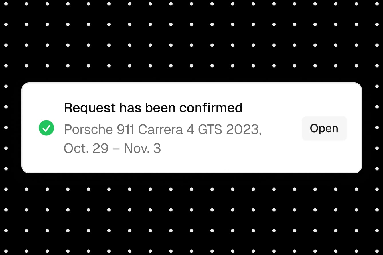 B2Base confirmation message for a specific asset and booking dates.