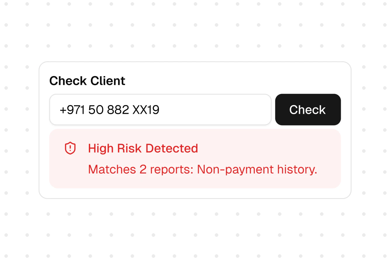 B2Base client check showing a high-risk result linked to non-payment reports.